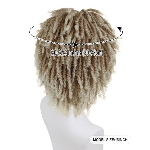 GNIMEGIL Men's Dreadlock Wig - Ombre Blonde Curly Male Fake Dreads Hair Loc Short Braided Wig with Bangs Realistic Twist Rasta Wigs for Halloween Costume Rocker Cosplay - görsel 4