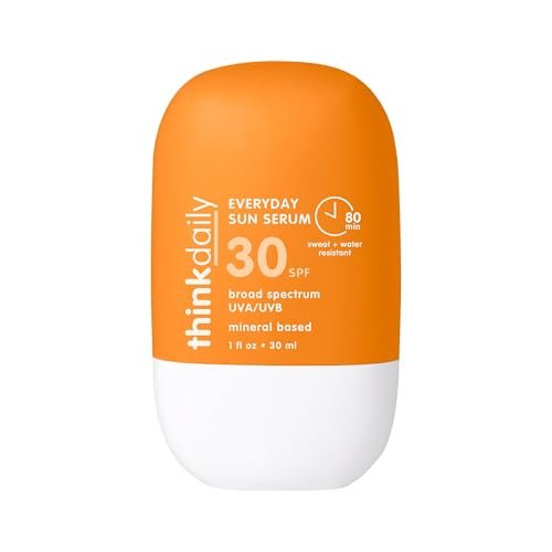 Thinkdaily SPF 30 Sunscreen for Face – Everyday Sun Serum with Zinc Oxide, 1 Fl Oz – Mineral UVA/UVB Protection, Hydrating Jojoba Oil, Vitamin E & Aloe Vera, Non-Sticky Travel Size Avelisse