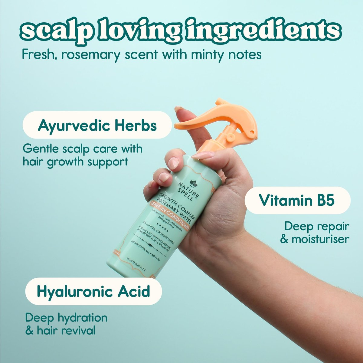 Nature Spell Rosemary Water Leave In Conditioner – Promotes Hair Growth, Heat Protection, Detangling & Shine for All Hair Types, 5.07 Fl Oz Avelisse