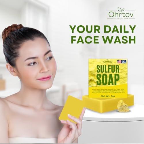 Sulfur Soap Bar – Sulfur Face & Body Wash for Acne – Sulphur Exfoliating Facial Cleanser Absorbs Excess Oil, Reduces Breakouts, & Cleanses Skin – Natural Acne Soap Skincare, 5oz Bar Made in USA - görsel 14