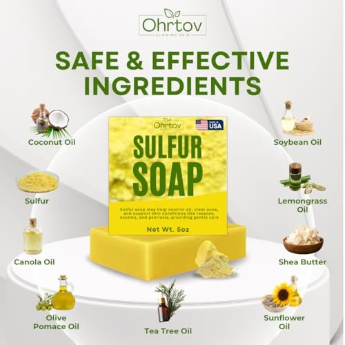Sulfur Soap Bar – Sulfur Face & Body Wash for Acne – Sulphur Exfoliating Facial Cleanser Absorbs Excess Oil, Reduces Breakouts, & Cleanses Skin – Natural Acne Soap Skincare, 5oz Bar Made in USA - görsel 10
