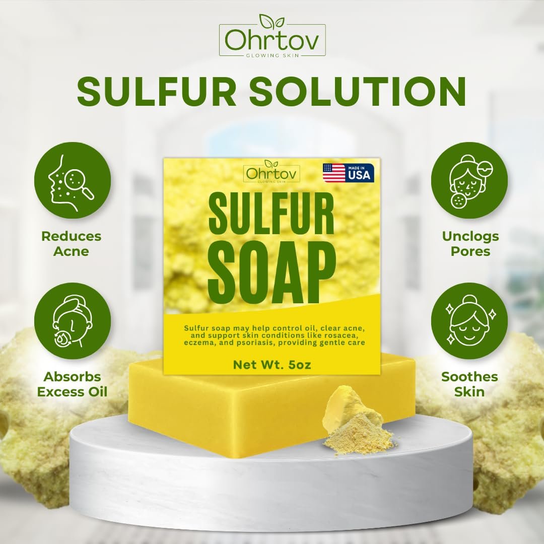 Sulfur Soap Bar – Sulfur Face & Body Wash for Acne – Sulphur Exfoliating Facial Cleanser Absorbs Excess Oil, Reduces Breakouts, & Cleanses Skin – Natural Acne Soap Skincare, 5oz Bar Made in USA - görsel 7
