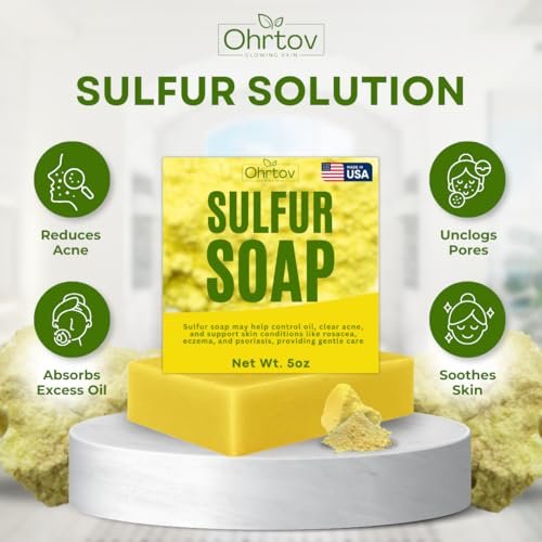 Sulfur Soap Bar – Sulfur Face & Body Wash for Acne – Sulphur Exfoliating Facial Cleanser Absorbs Excess Oil, Reduces Breakouts, & Cleanses Skin – Natural Acne Soap Skincare, 5oz Bar Made in USA - görsel 8