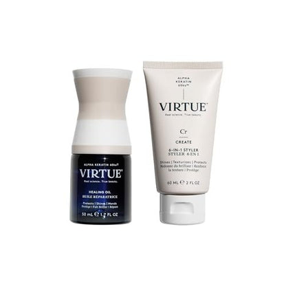 VIRTUE Healing Hair Oil & 6-in-1 Styling Cream Bundle – Repair, Protect & Style for All Hair Types, Color Safe Avelisse