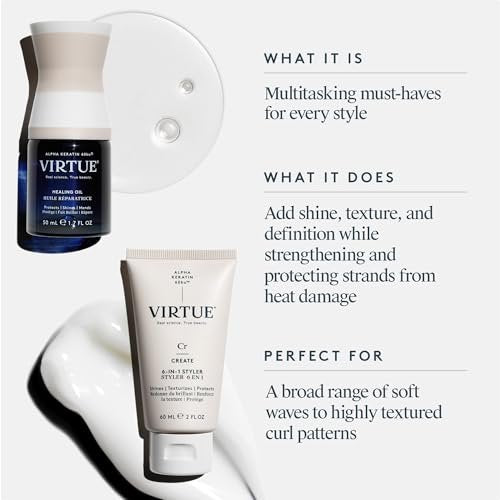 VIRTUE Healing Hair Oil & 6-in-1 Styling Cream Bundle – Repair, Protect & Style for All Hair Types, Color Safe Avelisse