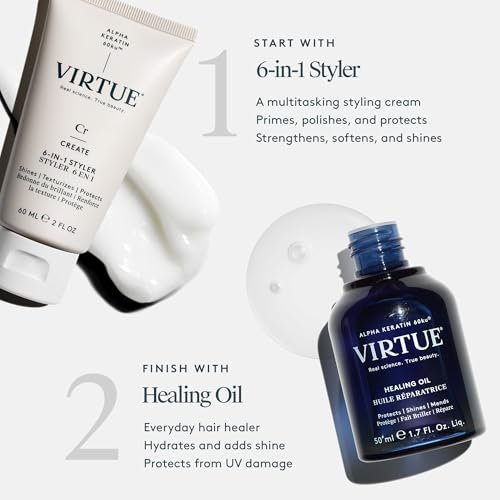 VIRTUE Healing Hair Oil & 6-in-1 Styling Cream Bundle – Repair, Protect & Style for All Hair Types, Color Safe Avelisse
