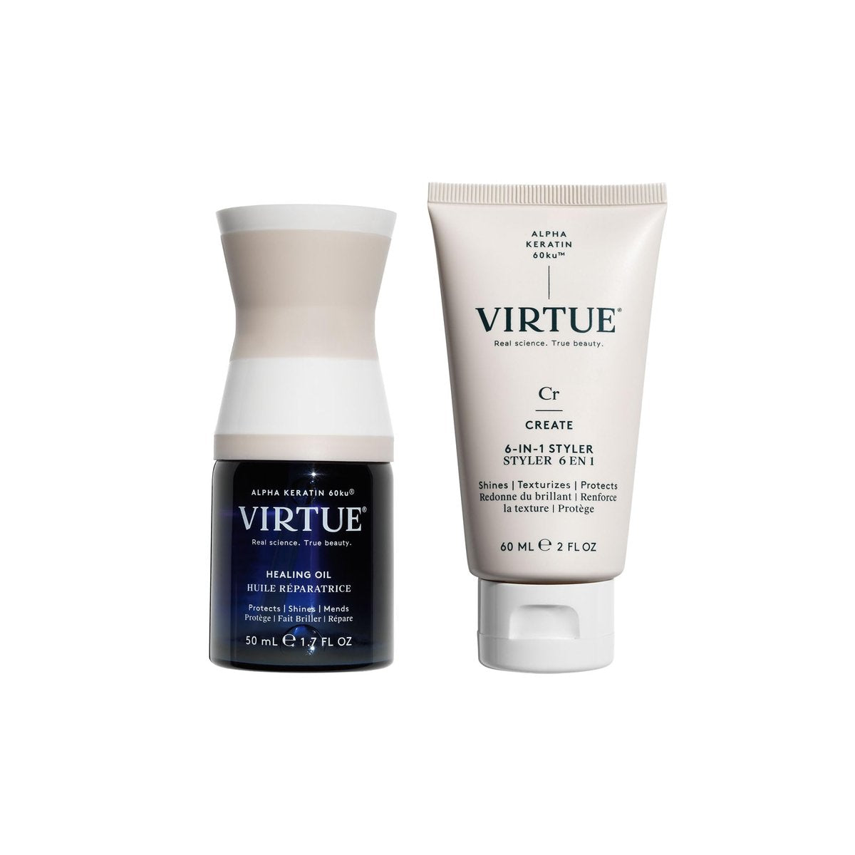 VIRTUE Healing Hair Oil & 6-in-1 Styling Cream Bundle – Repair, Protect & Style for All Hair Types, Color Safe Avelisse