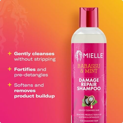 Mielle Organics Babassu & Mint Damage Repair Hair Shampoo - Hydrating Shampoo & Scalp Build-Up Remover - Gently Cleanses & Preps for Repair (8 fl oz) Avelisse