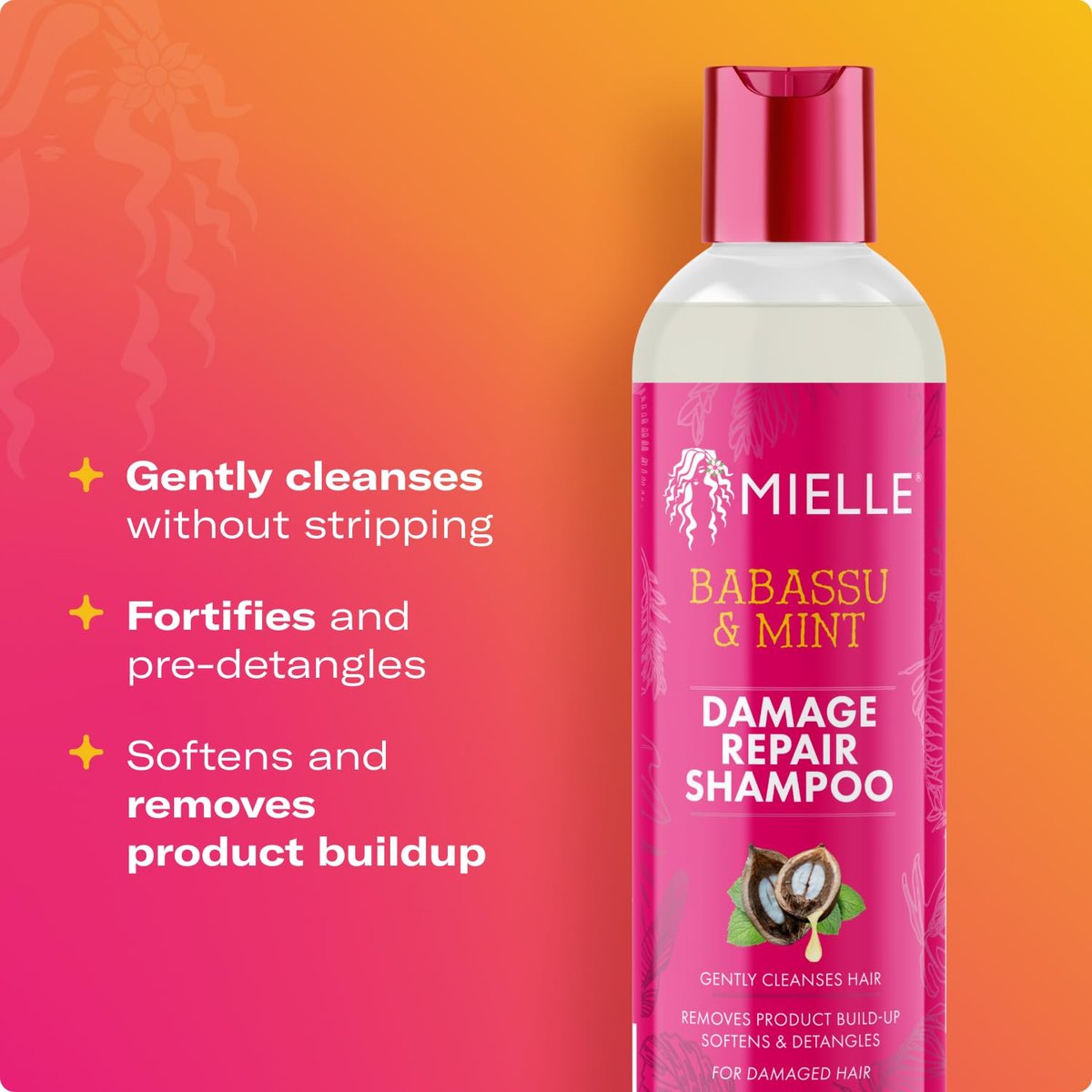 Mielle Organics Babassu & Mint Damage Repair Hair Shampoo - Hydrating Shampoo & Scalp Build-Up Remover - Gently Cleanses & Preps for Repair (8 fl oz) Avelisse