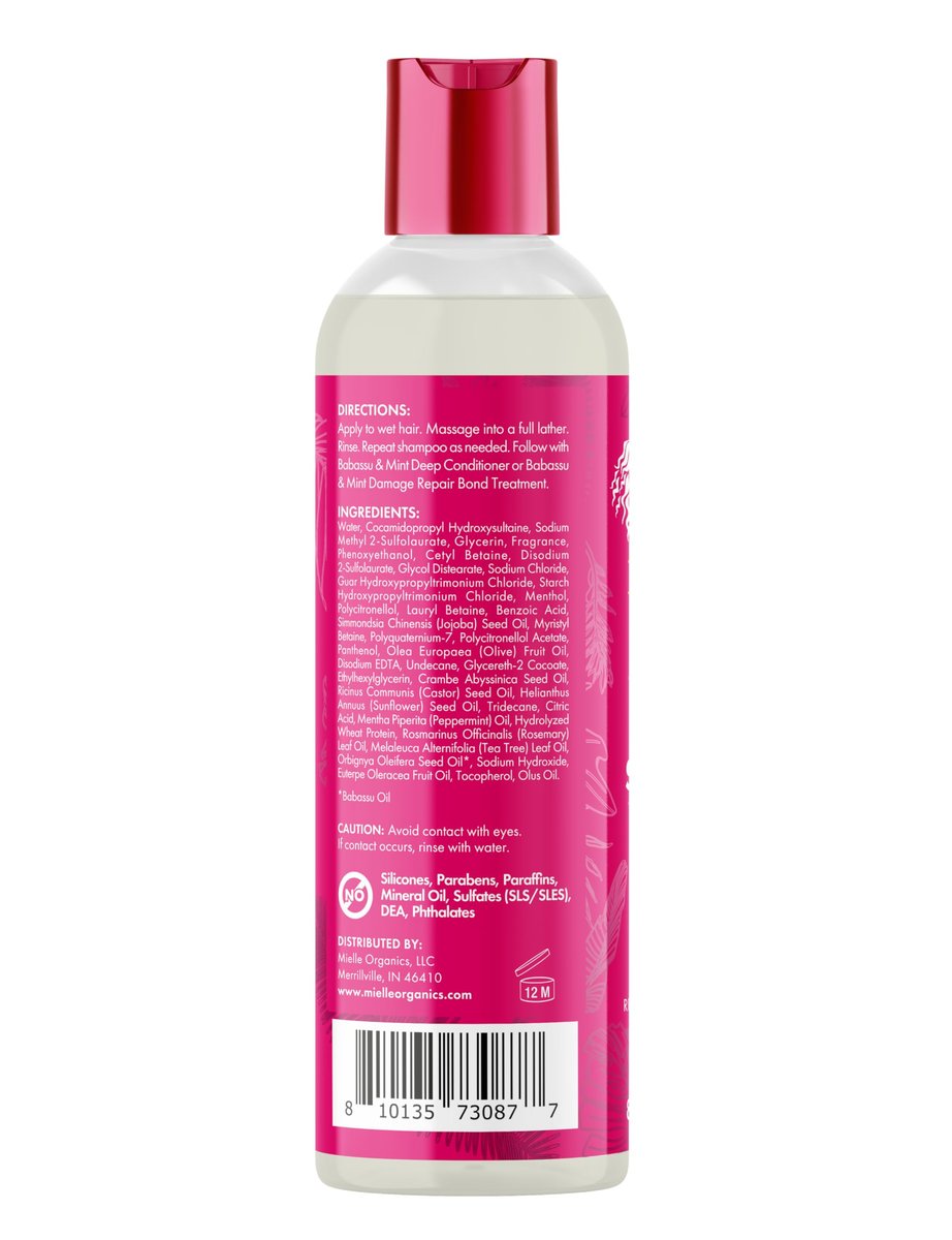 Mielle Organics Babassu & Mint Damage Repair Hair Shampoo - Hydrating Shampoo & Scalp Build-Up Remover - Gently Cleanses & Preps for Repair (8 fl oz) Avelisse