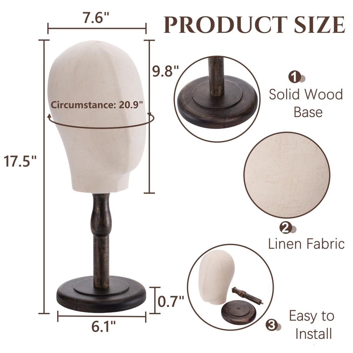 Peohud 21 Inch Mannequin Head - Canvas Wig Stand with Wood Base for Hats, Caps, and Wig Display Avelisse