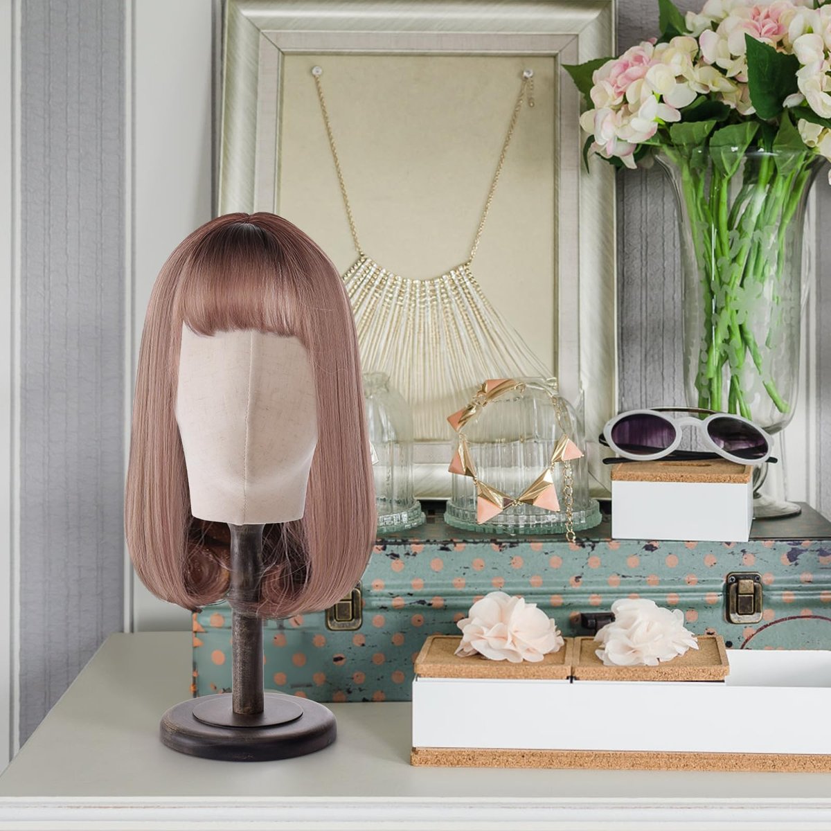 Peohud 21 Inch Mannequin Head - Canvas Wig Stand with Wood Base for Hats, Caps, and Wig Display Avelisse