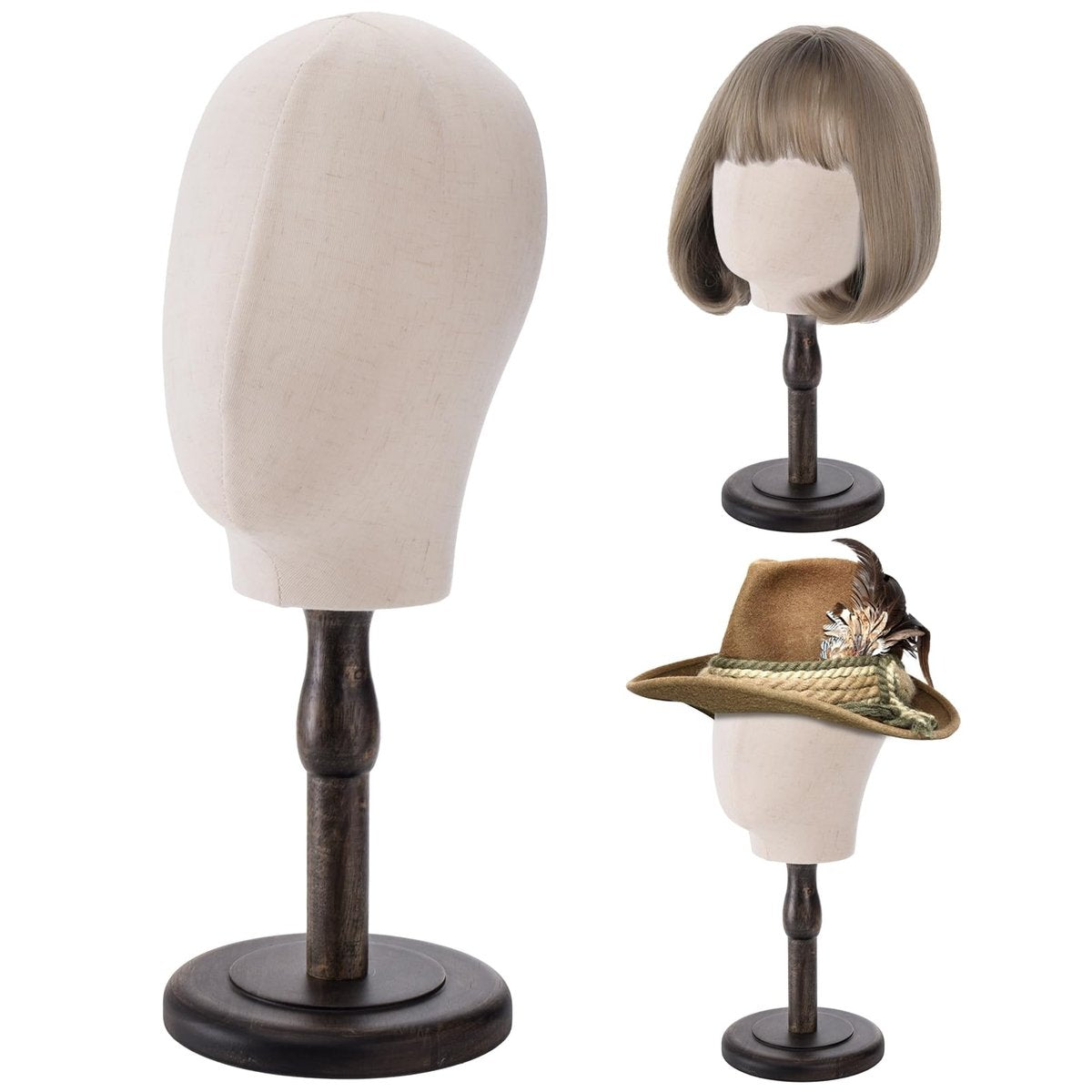 Peohud 21 Inch Mannequin Head - Canvas Wig Stand with Wood Base for Hats, Caps, and Wig Display Avelisse