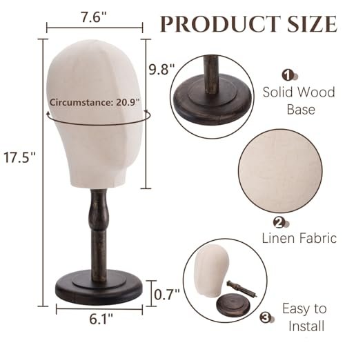 Peohud 21 Inch Mannequin Head - Canvas Wig Stand with Wood Base for Hats, Caps, and Wig Display Avelisse