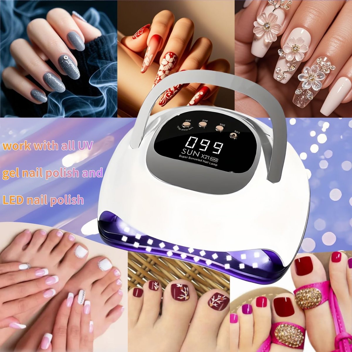 DMJWAN 320W UV LED Nail Lamp with 72 Beads, Professional Nail Dryer for Gel Polish with Auto Sensor & 4 Timers - görsel 11