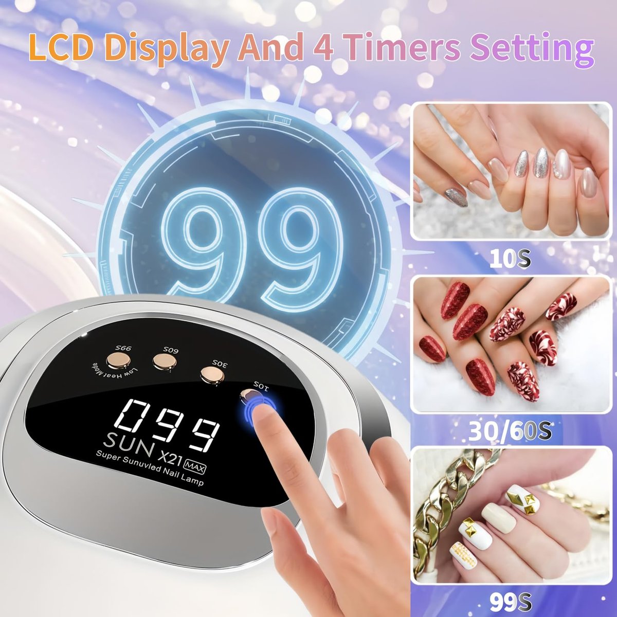 DMJWAN 320W UV LED Nail Lamp with 72 Beads, Professional Nail Dryer for Gel Polish with Auto Sensor & 4 Timers - görsel 5
