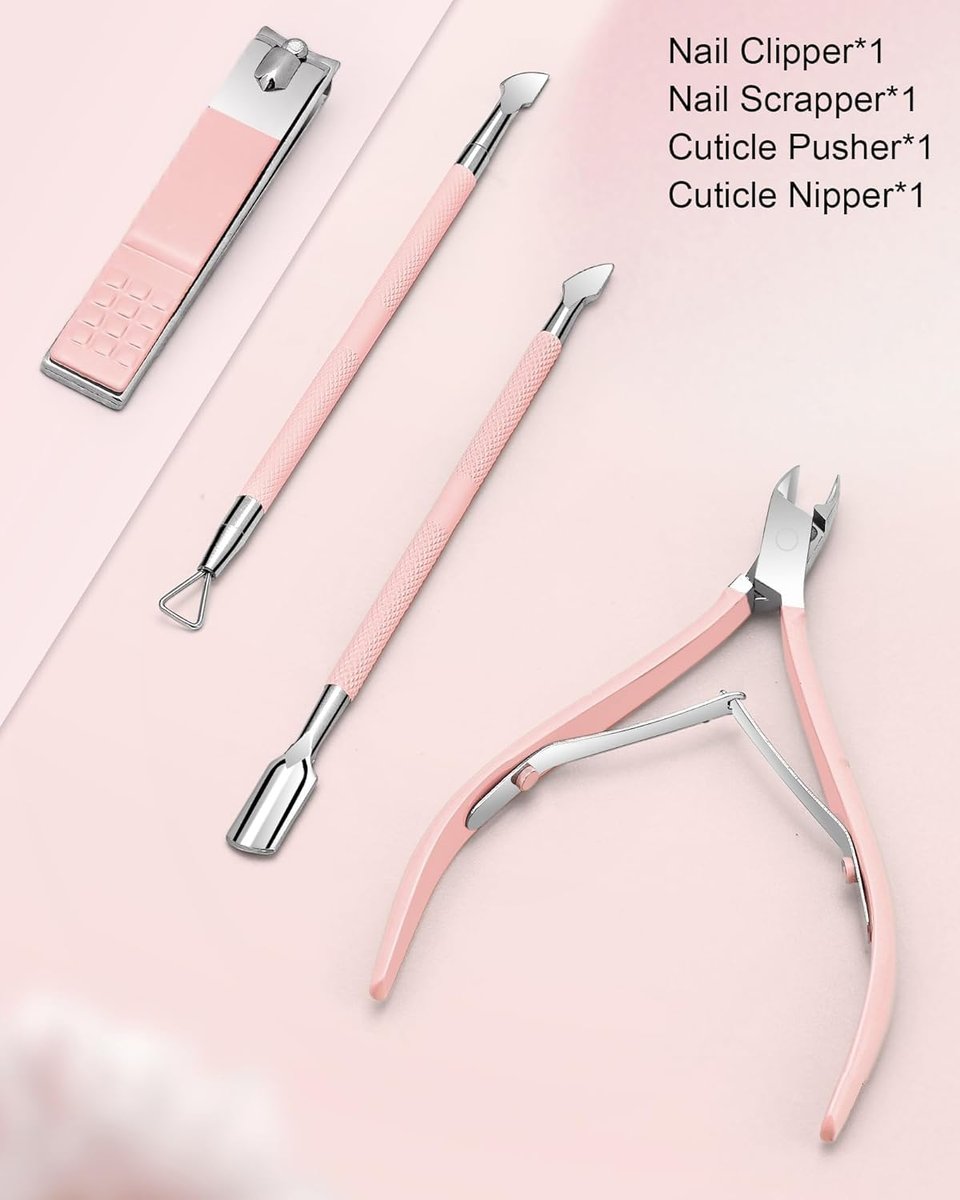 Professional Cuticle Nipper Set – 4 PCS Stainless Steel Cuticle Trimmer with Pusher and Nail Clipper for Manicure & Pedicure, Pink - görsel 15
