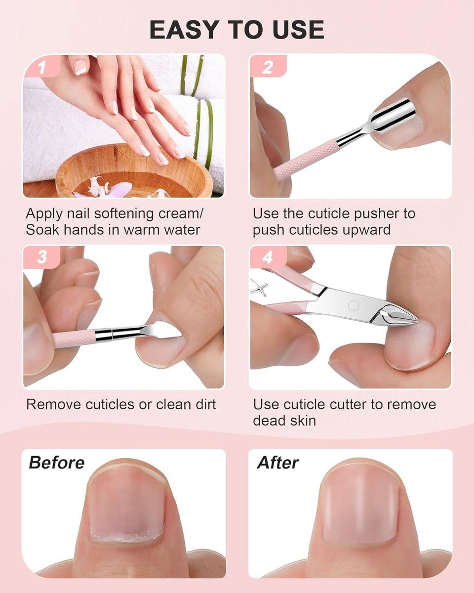 Professional Cuticle Nipper Set – 4 PCS Stainless Steel Cuticle Trimmer with Pusher and Nail Clipper for Manicure & Pedicure, Pink - görsel 11