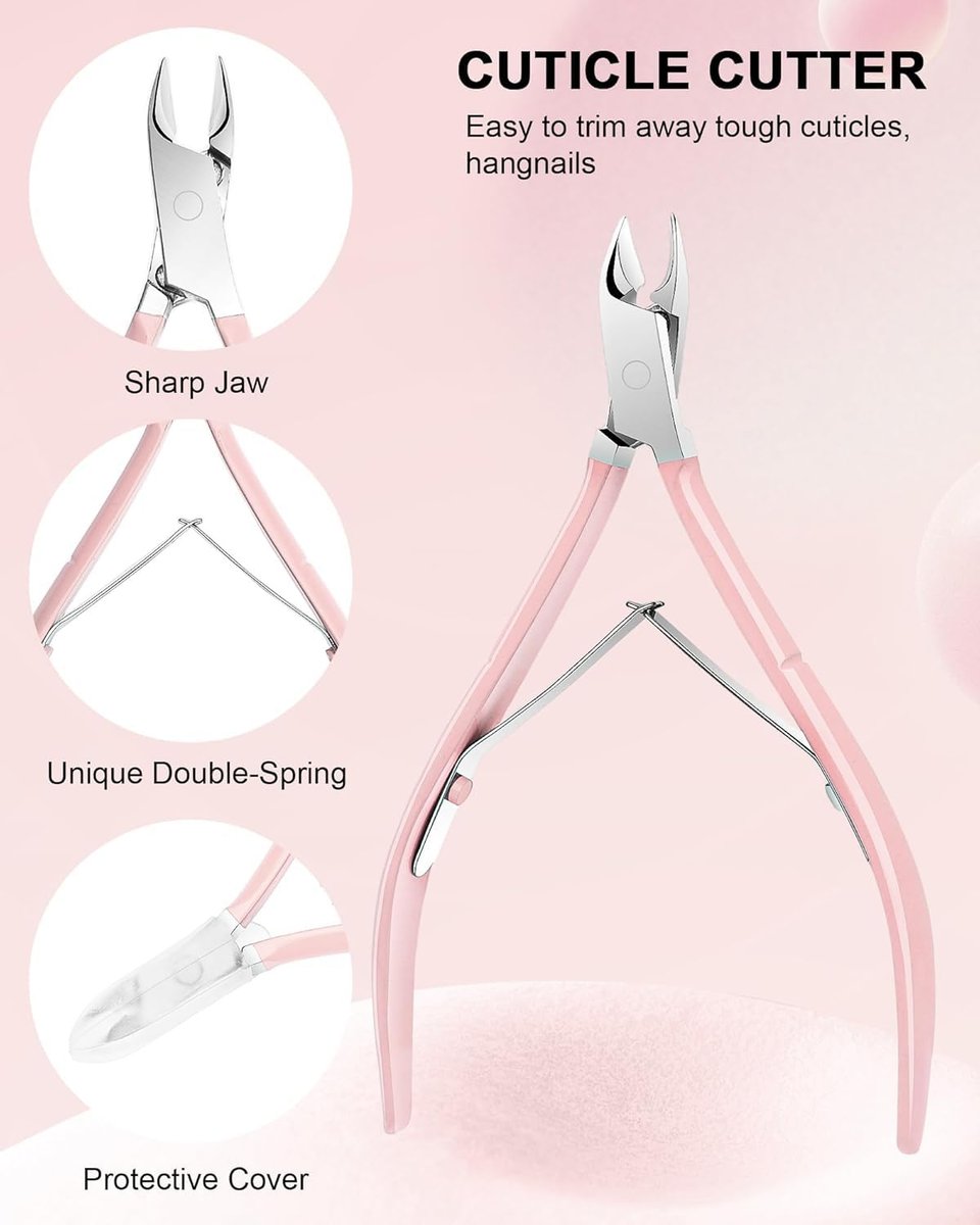 Professional Cuticle Nipper Set – 4 PCS Stainless Steel Cuticle Trimmer with Pusher and Nail Clipper for Manicure & Pedicure, Pink - görsel 3