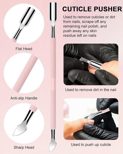 Professional Cuticle Nipper Set – 4 PCS Stainless Steel Cuticle Trimmer with Pusher and Nail Clipper for Manicure & Pedicure, Pink