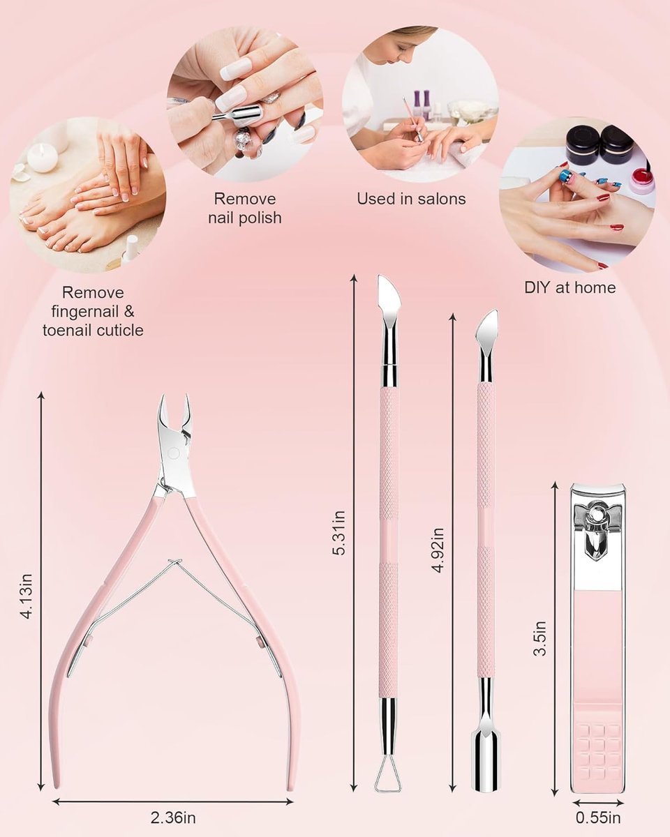 Professional Cuticle Nipper Set – 4 PCS Stainless Steel Cuticle Trimmer with Pusher and Nail Clipper for Manicure & Pedicure, Pink - görsel 13
