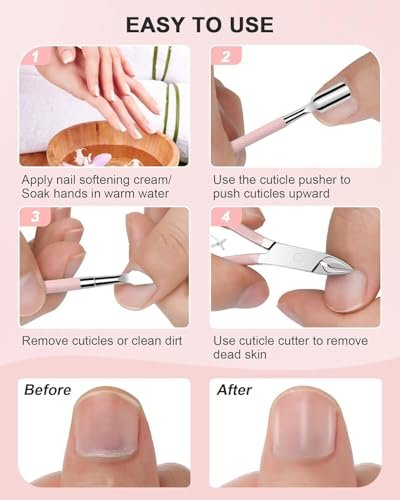 Professional Cuticle Nipper Set – 4 PCS Stainless Steel Cuticle Trimmer with Pusher and Nail Clipper for Manicure & Pedicure, Pink - görsel 12