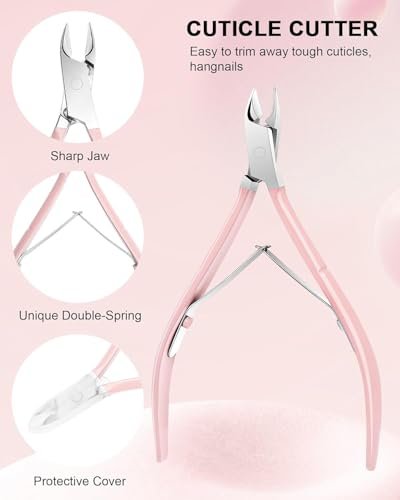 Professional Cuticle Nipper Set – 4 PCS Stainless Steel Cuticle Trimmer with Pusher and Nail Clipper for Manicure & Pedicure, Pink - görsel 4