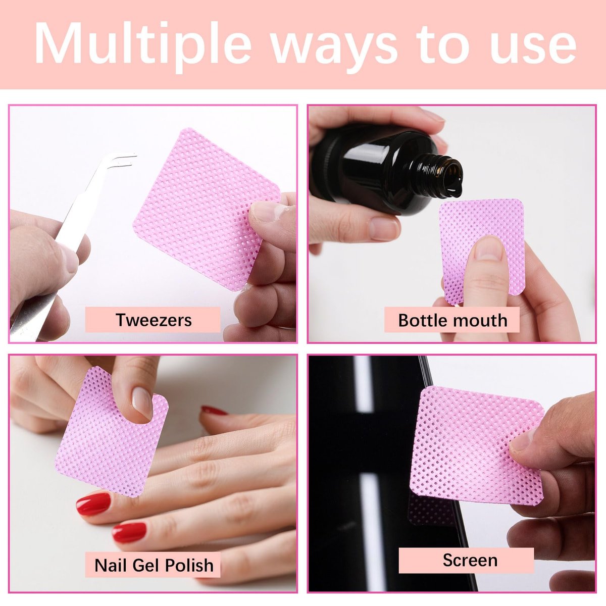 1500Pcs Lint Free Nail Wipes - Pink No Lint Nail Wipes for Gel Nails, Polish Remover, Eyelash Extensions & Cleaning Pads - görsel 11