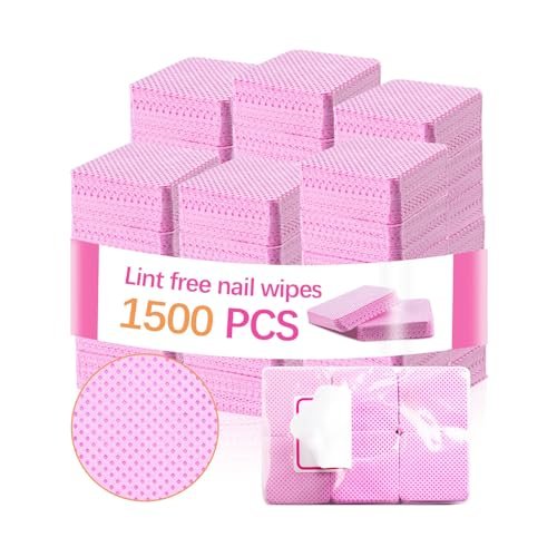 1500Pcs Lint Free Nail Wipes - Pink No Lint Nail Wipes for Gel Nails, Polish Remover, Eyelash Extensions & Cleaning Pads - görsel 2