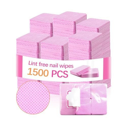 1500Pcs Lint Free Nail Wipes - Pink No Lint Nail Wipes for Gel Nails, Polish Remover, Eyelash Extensions & Cleaning Pads
