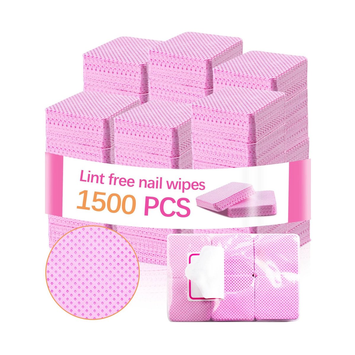 1500Pcs Lint Free Nail Wipes - Pink No Lint Nail Wipes for Gel Nails, Polish Remover, Eyelash Extensions & Cleaning Pads - görsel 1