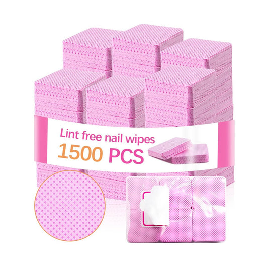 1500Pcs Lint Free Nail Wipes - Pink No Lint Nail Wipes for Gel Nails, Polish Remover, Eyelash Extensions & Cleaning Pads