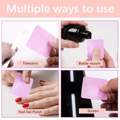 1500Pcs Lint Free Nail Wipes - Pink No Lint Nail Wipes for Gel Nails, Polish Remover, Eyelash Extensions & Cleaning Pads - görsel 12