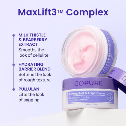 goPure Firming Butt & Thigh Cream - Skin Tightening Cream with 8% MaxLift3 Complex, Visibly Smooths Stretch Marks & Cellulite, Clinically Tested Avelisse