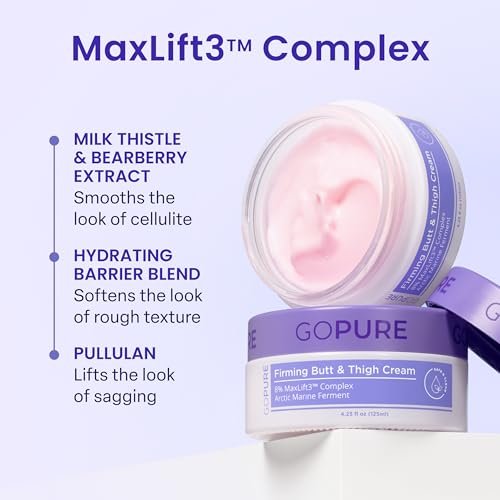 goPure Firming Butt & Thigh Cream - Skin Tightening Cream with 8% MaxLift3 Complex, Visibly Smooths Stretch Marks & Cellulite, Clinically Tested Avelisse
