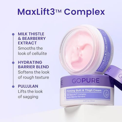 goPure Firming Butt & Thigh Cream - Skin Tightening Cream with 8% MaxLift3 Complex, Visibly Smooths Stretch Marks & Cellulite, Clinically Tested Avelisse