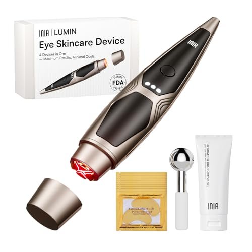 INIA 4-in-1 Eye Massager Tool – Under Eye Red Light Therapy, Heat & Vibration for Dark Circles, Puffiness & Skin Firming Avelisse