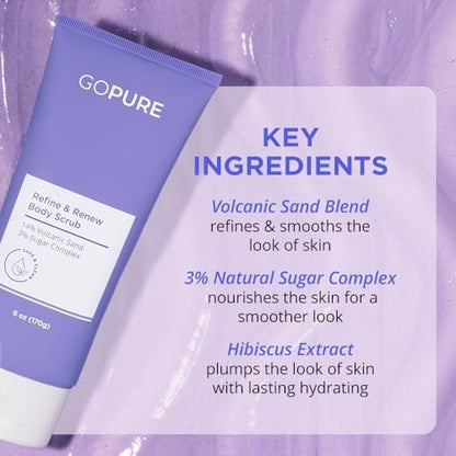 goPure Refine & Renew Body Scrub – Smoothing Body Exfoliator, Softens and Hydrates Rough, Dry Skin (6 oz) Avelisse