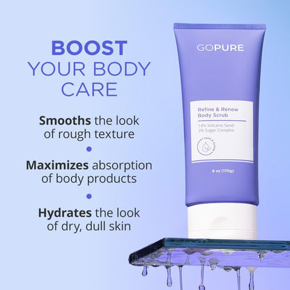goPure Refine & Renew Body Scrub – Smoothing Body Exfoliator, Softens and Hydrates Rough, Dry Skin (6 oz) Avelisse