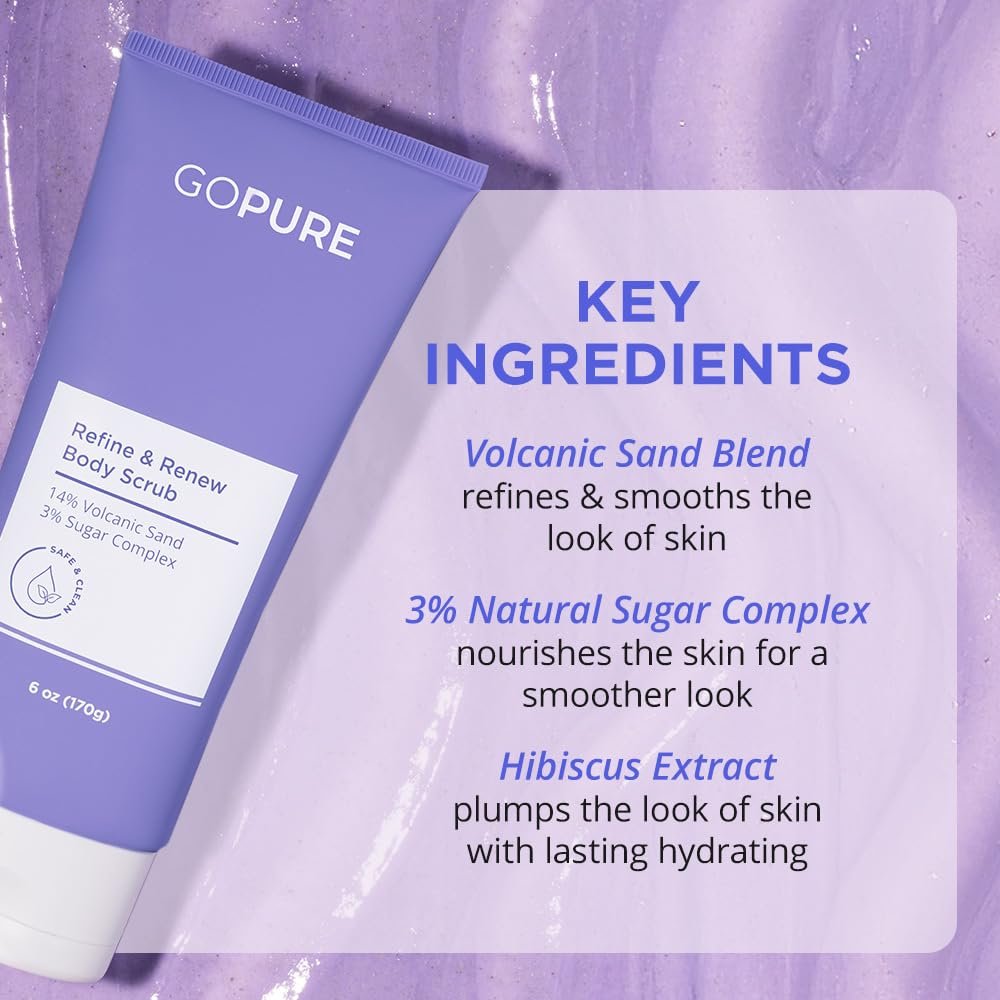 goPure Refine & Renew Body Scrub – Smoothing Body Exfoliator, Softens and Hydrates Rough, Dry Skin (6 oz) Avelisse
