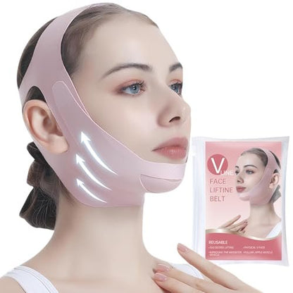 PRAVETTE Facial Lifting Belt - V Line Lifting Mask Chin Strap, Adjustable Face Lift Tape for Double Chin Reducer, Jawline Shaper, 3D Contoured Design for Facial Shaping and Sleeping