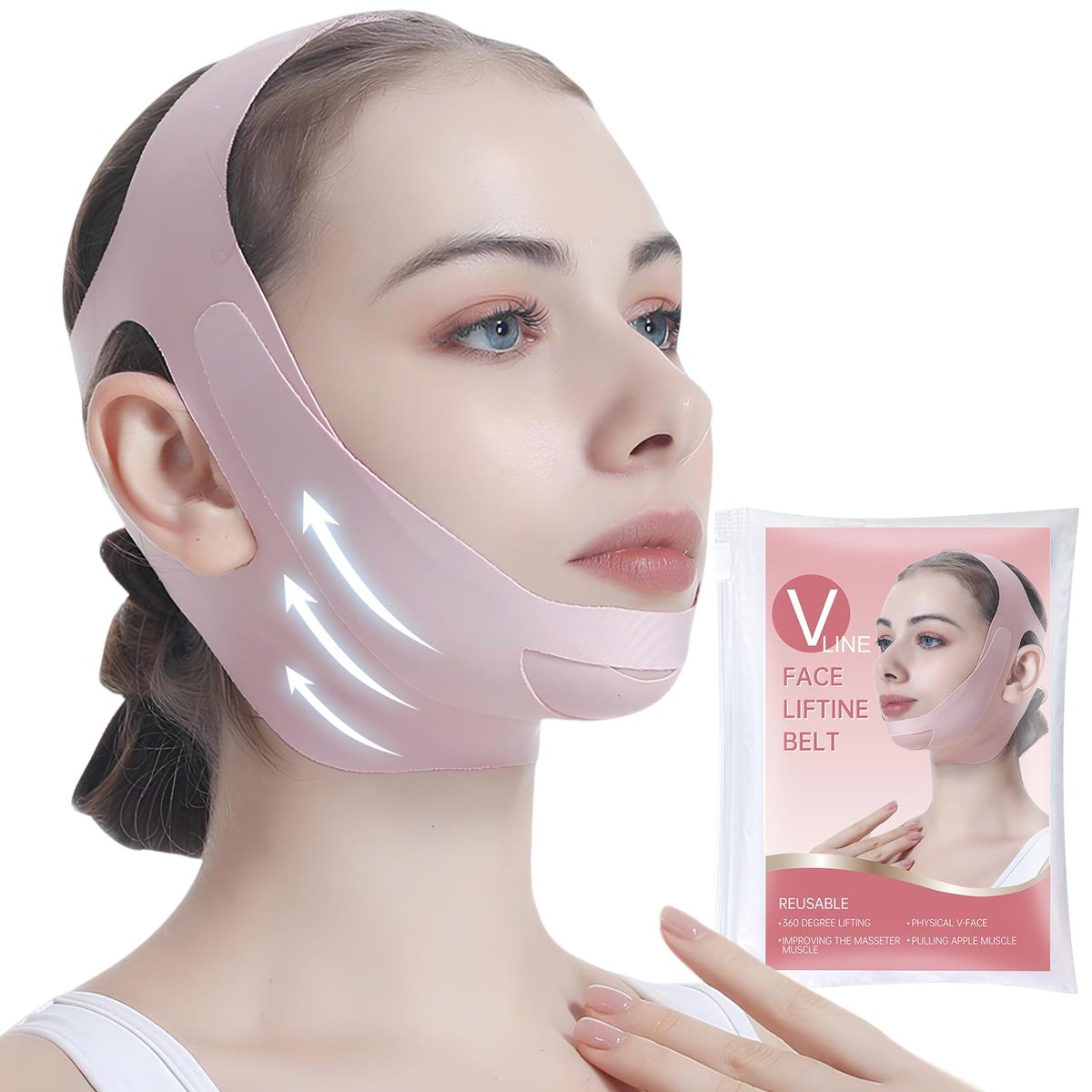 PRAVETTE Facial Lifting Belt - V Line Lifting Mask Chin Strap, Adjustable Face Lift Tape for Double Chin Reducer, Jawline Shaper, 3D Contoured Design for Facial Shaping and Sleeping - görsel 2