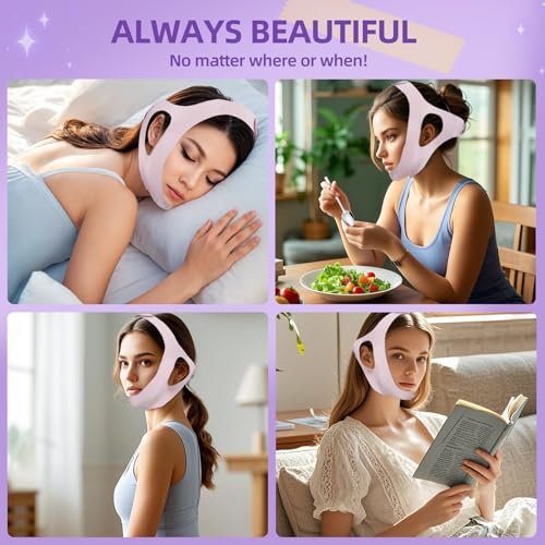 PRAVETTE Facial Lifting Belt - V Line Lifting Mask Chin Strap, Adjustable Face Lift Tape for Double Chin Reducer, Jawline Shaper, 3D Contoured Design for Facial Shaping and Sleeping - görsel 11
