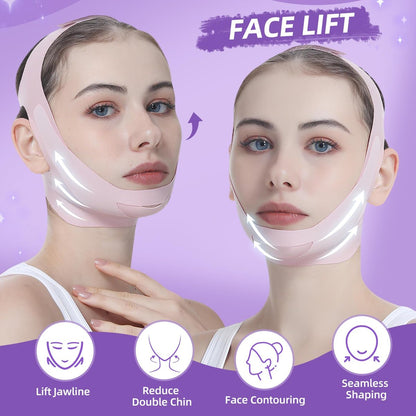 PRAVETTE Facial Lifting Belt - V Line Lifting Mask Chin Strap, Adjustable Face Lift Tape for Double Chin Reducer, Jawline Shaper, 3D Contoured Design for Facial Shaping and Sleeping