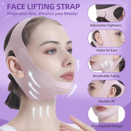 PRAVETTE Facial Lifting Belt - V Line Lifting Mask Chin Strap, Adjustable Face Lift Tape for Double Chin Reducer, Jawline Shaper, 3D Contoured Design for Facial Shaping and Sleeping - görsel 7