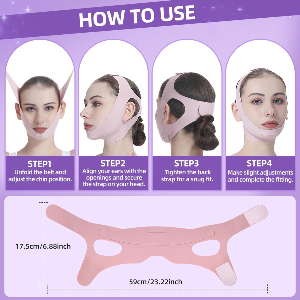 PRAVETTE Facial Lifting Belt - V Line Lifting Mask Chin Strap, Adjustable Face Lift Tape for Double Chin Reducer, Jawline Shaper, 3D Contoured Design for Facial Shaping and Sleeping - görsel 10