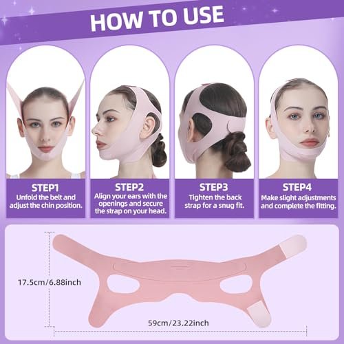 PRAVETTE Facial Lifting Belt - V Line Lifting Mask Chin Strap, Adjustable Face Lift Tape for Double Chin Reducer, Jawline Shaper, 3D Contoured Design for Facial Shaping and Sleeping - görsel 9
