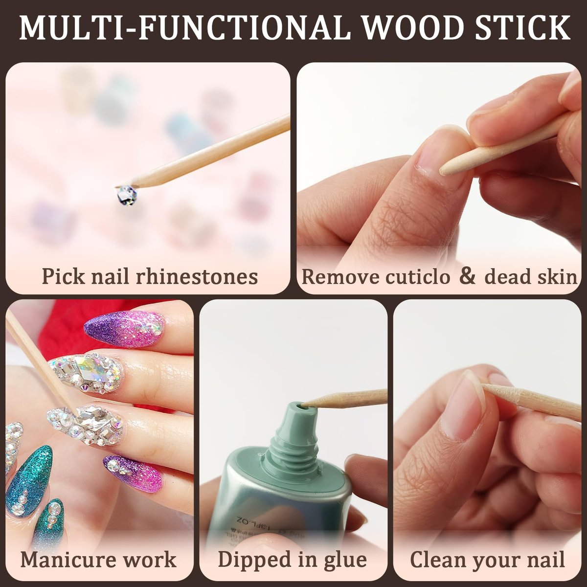 100PCS Orange Wood Nail Sticks, 4.5 Inch Wooden Cuticle Pusher and Remover Set, Dual-Headed Manicure Tools for Home and Salon - görsel 9