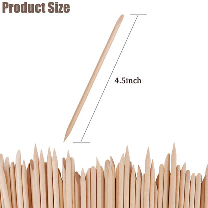 100PCS Orange Wood Nail Sticks, 4.5 Inch Wooden Cuticle Pusher and Remover Set, Dual-Headed Manicure Tools for Home and Salon