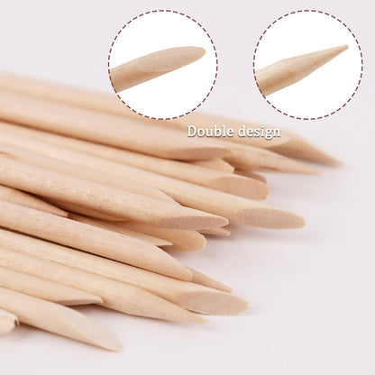 100PCS Orange Wood Nail Sticks, 4.5 Inch Wooden Cuticle Pusher and Remover Set, Dual-Headed Manicure Tools for Home and Salon